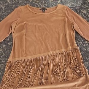 INC International Concepts Camel Fringe Blouse